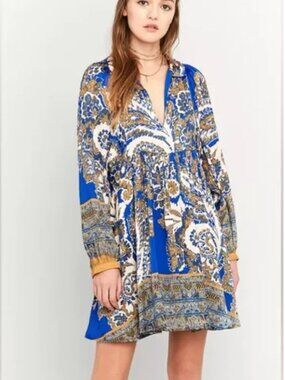 Free People Say You Love Me Blue Mini Boho Dress XS